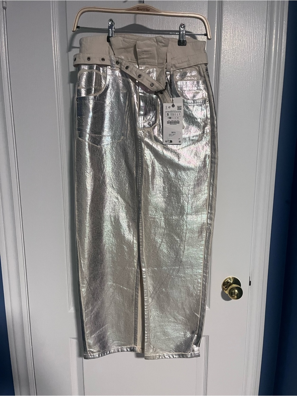 Zara Silver Metallic Midi Pencil Skirt